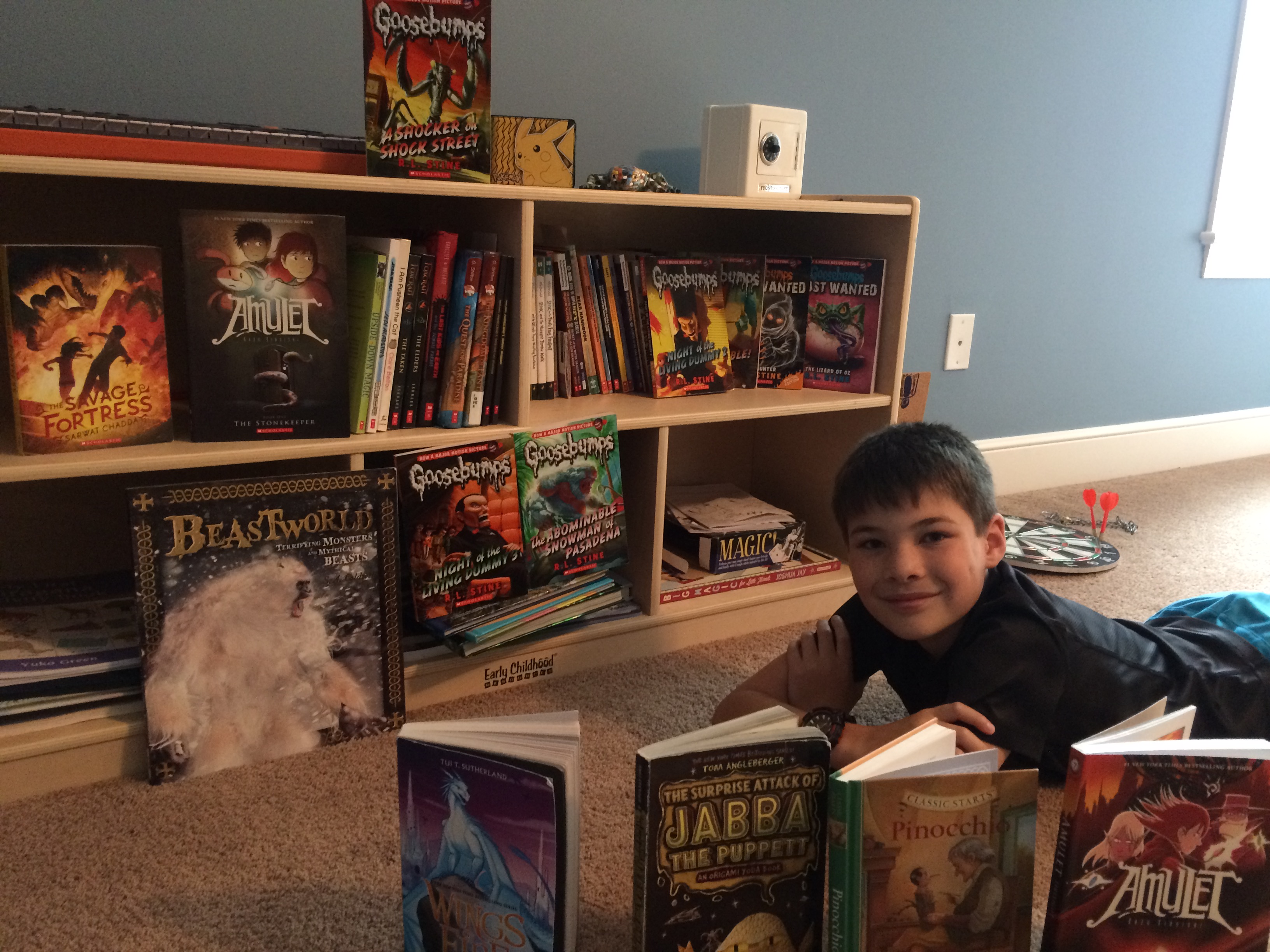 Reading as a kid, bookshelf behind
